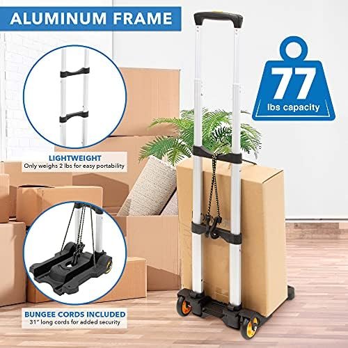 Mount-It! Luggage Cart with Wheels Foldable | Strong, Compact Luggage Cart Holds 77 Pounds - Carry Boxes, Backpacks and Luggage Smoothly with Our Folding Luggage Cart - Image 6