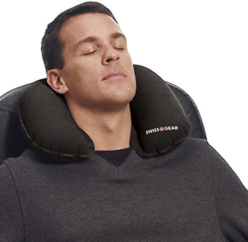 SwissGear Quick-Inflate Travel Neck Pillow in Black for Neck Pain, Headaches, Muscle Recovery, Travel, Sleep, Leisure - Image 2