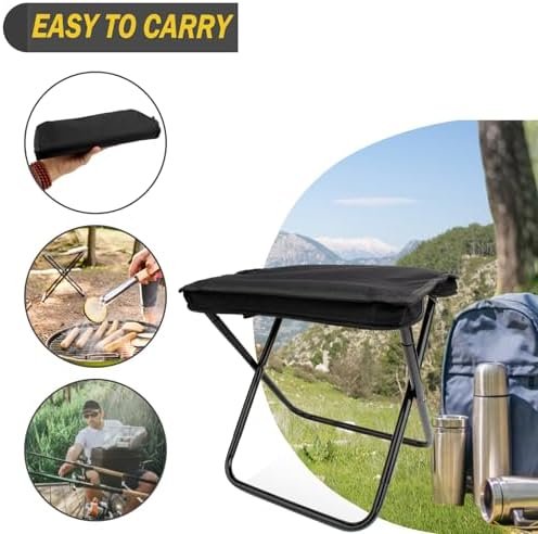 Camping Stool, Portable Folding Stool with Carry Bag, 12in Portable Folding Chair 1.6Lbs Collapsible Camp Stool Outdoor Footstool for Travel Walking Hiking Fishing Picnic Barbecue (Black) - Image 5