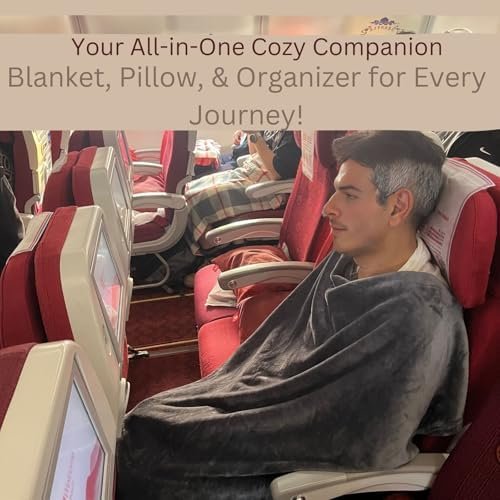 Travel Blanket Airplane Compact with Bag - Packable 2 in 1 Pillow and Blankets Set - Flight Organizer & Travel Essentials with Luggage Sleeve Pockets & Backpack Clip - for Plane, Car, Camping & Home! - Image 3