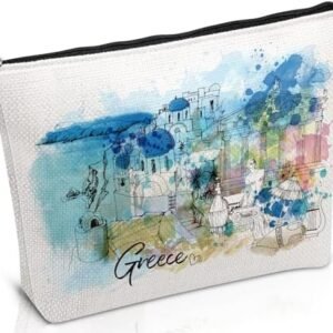 Greece Travel Souvenirs Gifts - Greece Travel Essentials Cosmetic Bags Gift, Greece Vacation Must Have Makeup Bags Toiletry Zipper Pouch, Greek Travelers Trip Honeymoon Gift for Women Girls