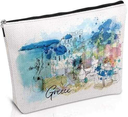 Greece Travel Souvenirs Gifts - Greece Travel Essentials Cosmetic Bags Gift, Greece Vacation Must Have Makeup Bags Toiletry Zipper Pouch, Greek Travelers Trip Honeymoon Gift for Women Girls