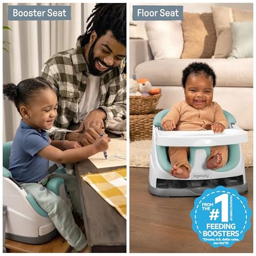 Ingenuity Baby Base 2-in-1 Booster Feeding and Floor Seat with Self-Storing Tray - Mist - Image 2