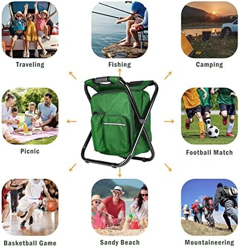 Kikerike Portable Stool Backpack Cooler Chair 400 LBS Max Load Folding Fishing Cooler Backpack Stool for Outdoors Hiking Beach Travel - Army Green - Image 3