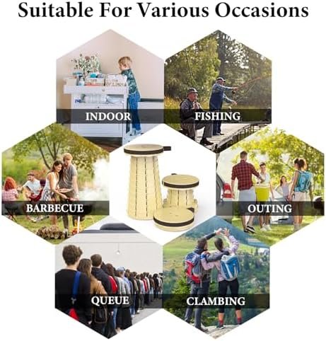 Upgraded Folding Stool with Carabiner,Retractable Collapsible Stool,Portable Camping Stool Lightweight and More Sturdy Capacity 440Ibs for Outdoor Fishing Hiking Travel - Image 4