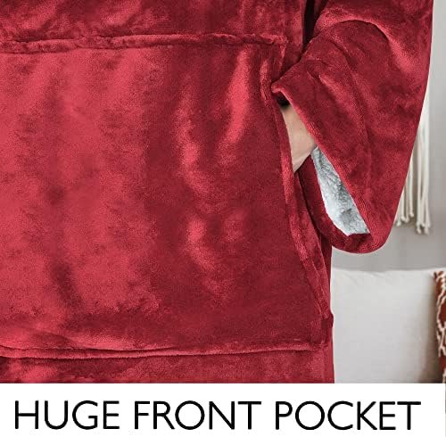 Catalonia Classic Sherpa Fleece Blanket with Sleeves, Super Soft Warm Cozy Wearable Blanket, Portable Travel Blanket Pillow, Gift for Women Men Adult, Wine - Image 4