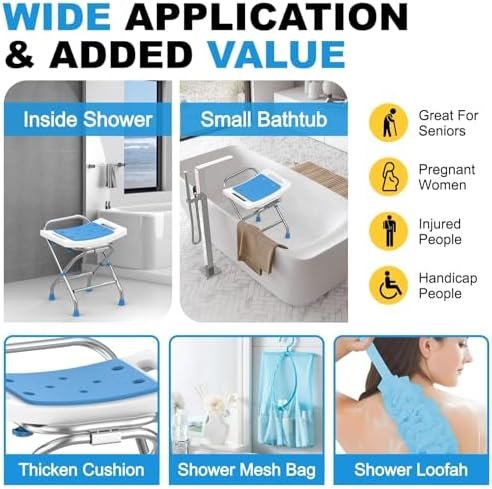 Folding Shower Chair Seat, Height Adjustable Foldable Shower Stool for Inside Tub, 420lbs Portable Small Shower Chair for Travel, Heavy Duty Bath Chair Bench for Adults Elderly & Disabled - Image 7