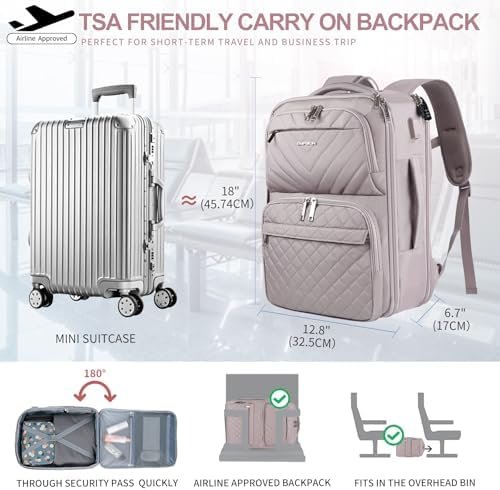 EMPSIGN Travel Backpack for Women, Large Carry On Backpack Airline Approved Personal Item, 17 inch TSA Friendly Laptop Backpack with USB Port, Casual Daypack for Weekender Business Hiking, Grey Pink - Image 2