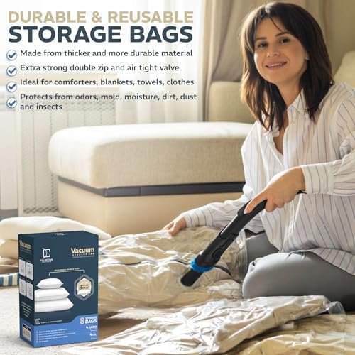 8 pack XXL Jumbo Vacuum Storage Bags - Vacuum Seal Bags for Clothing, Bedding, Blankets - Comforter and Pillow Storage – Space Saver Bags for Storage and Moving - 4XXL (47x35in) + 4Jumbo (39.5x31.5in) - Image 9