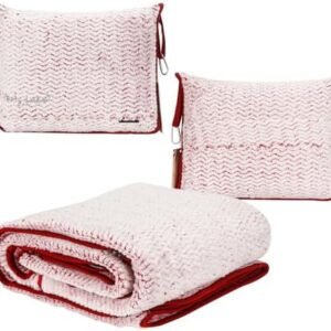 Travel Blanket and Pillow Set,Airplane Blanket Compact 2-in-1 Soft Bag,Travel Essentials for Flight,Plane Car Traveling Gift Accessories,Luggage Backpack Strap 65"x50" (Ⅰ-White Red)