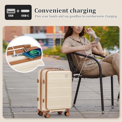 imiomo Carry on Luggage Airline Approved with TSA Lock, Hard Shell 20 Inch Travel Carry-on Suitcase with Spinner Wheels and Charging Port, White - Image 3