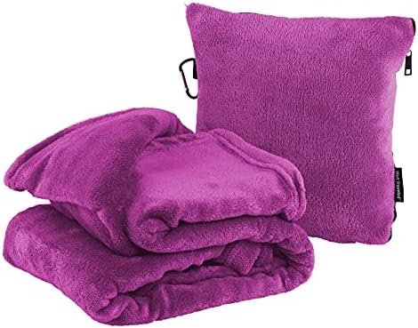 Well Traveled - 2 in 1 Fleece Travel Blanket with Stuffable Pillowcase, Airplane Travel Essentials, Portable Airplane or Car Blanket - Family Travel Necessities - Comfy Airplane Traveling Accessories