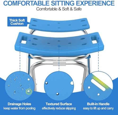 Folding Shower Chair Seat, 17.5" Stainless Steel Small Shower Chair for Inside Shower, 400lbs Portable Travel Shower Stool, Safety Anti-Slip Bath Chair for Seniors, Disabled, Blue - Image 3