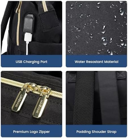 LOVEVOOK Laptop Backpack Women, 15.6 Inch Work Backpack Woman for Teacher Nurse Bags, Computer College Backpack Purse, Waterproof Anti-theft Travel Back Pack with USB Charging Port, Black - Image 8