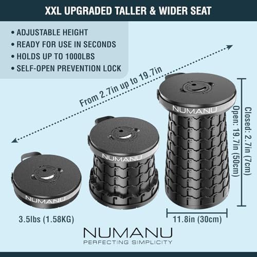 2025 Upgraded XXL Collapsible Stool 19.7" & Seat Cushion + Carry Bag, 1000lbs Max Weight, Heavy Duty Portable Retractable Folding Chair or Travel Footrest, Gift for Camping & Outdoors - Image 2