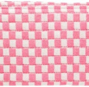 PAZIMIIK Knitted Checkered Makeup Bag Large Zipper Make Up Accessory Pouch for Purse Cosmetic Brush Bag for Travel Essential Pink White