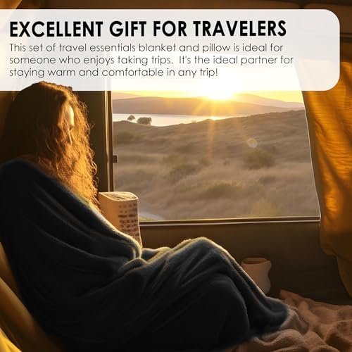 2-in-1 Travel Blanket and Pillow Set Portable Travel Pillow and Soft Blanket with Bag Flight Essentials Car Pillow Travels Gifts Accessories - Image 4