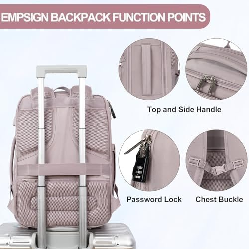 EMPSIGN Travel Backpack for Women, Large Carry On Backpack Airline Approved Personal Item, 17 inch TSA Friendly Laptop Backpack with USB Port, Casual Daypack for Weekender Business Hiking, Grey Pink - Image 6