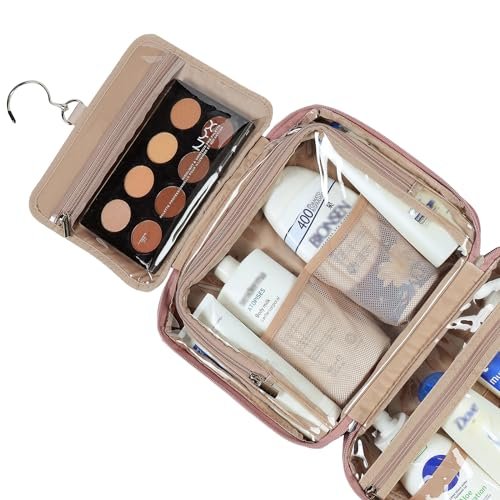 NISHEL Travel Toiletry Bag for Women Large Capacity, Makeup Essentials Organizer, Hanging Case for Accessories, Cosmetics, Rosewood-Pink - Image 3