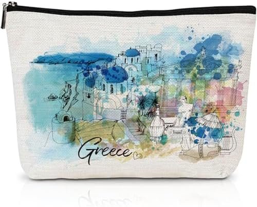 Greece Travel Souvenirs Gifts - Greece Travel Essentials Cosmetic Bags Gift, Greece Vacation Must Have Makeup Bags Toiletry Zipper Pouch, Greek Travelers Trip Honeymoon Gift for Women Girls - Image 2