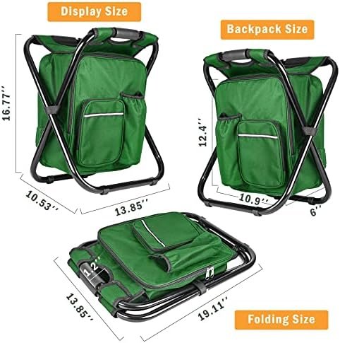 Kikerike Portable Stool Backpack Cooler Chair 400 LBS Max Load Folding Fishing Cooler Backpack Stool for Outdoors Hiking Beach Travel - Army Green - Image 2