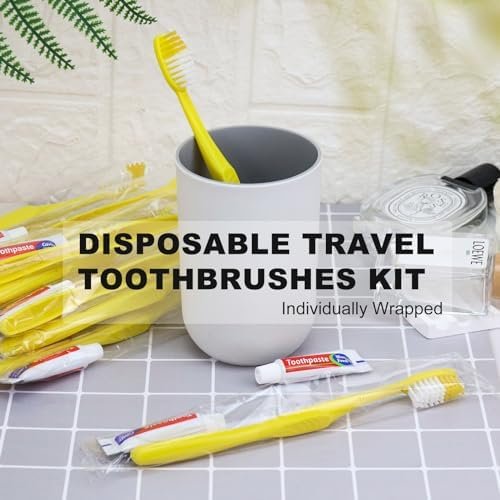 Disposable Toothbrushes With Toothpaste,200 Pack Yellow Hollow Individually Wrapped Disposable Travel Toothbrushes Kit in Bulk for Homeless,Nursing Home,Hotel,Charity - Image 6