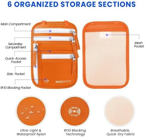 Neck Wallet, RFID Blocking Passport Holder for Travel, Waterproof and Slim Pouch with Adjustable Neck Strap for Men, Women to Secure Cash and Credit Cards, 8" × 8.5" - Image 4