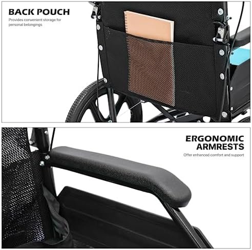 Wheel Chair for Adults with Swing-Away Footrest and Loop-Lock Handbrakes 17.5 inch Seat Wheel Chair 15" Rear Wheel Lightweight Transport Chair for Travel Compact Storage, 250 lbs - Image 13