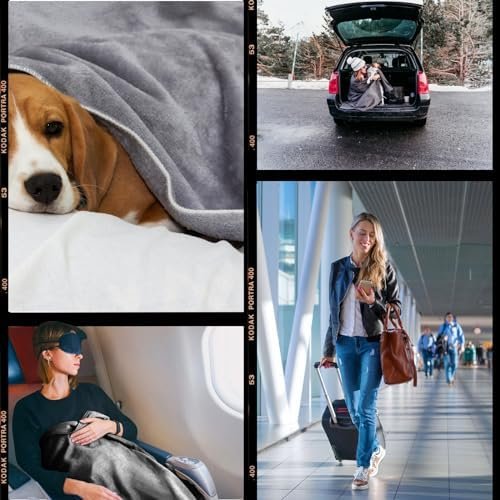 Travel Blanket Airplane Compact with Bag - Packable 2 in 1 Pillow and Blankets Set - Flight Organizer & Travel Essentials with Luggage Sleeve Pockets & Backpack Clip - for Plane, Car, Camping & Home! - Image 9
