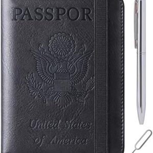 Passport Holder Cover Wallet Travel Essentials Leather Rfid Blocking Case Vacation Luggage Must Haves Travel Accessories for Men Women (116#Black)