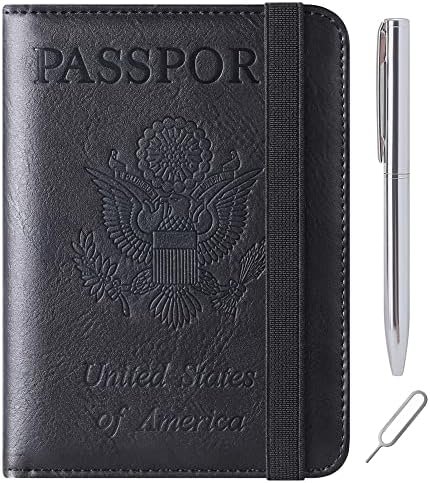 Passport Holder Cover Wallet Travel Essentials Leather Rfid Blocking Case Vacation Luggage Must Haves Travel Accessories for Men Women (116#Black)