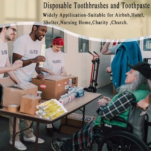 Disposable Toothbrushes With Toothpaste,200 Pack Yellow Hollow Individually Wrapped Disposable Travel Toothbrushes Kit in Bulk for Homeless,Nursing Home,Hotel,Charity - Image 3