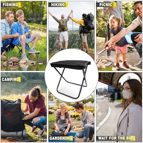 Camping Stool, Portable Folding Stool with Carry Bag, 12in Portable Folding Chair 1.6Lbs Collapsible Camp Stool Outdoor Footstool for Travel Walking Hiking Fishing Picnic Barbecue (Black) - Image 6