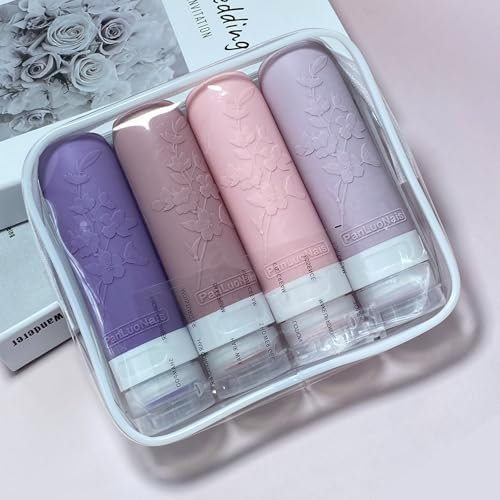 TSA-Approved Refillable Travel Containers,Leak-Proof Silicone Travel Bottles Set,Portable Travel Size Bottles for Shampoo, Lotion (Purple) - Image 6