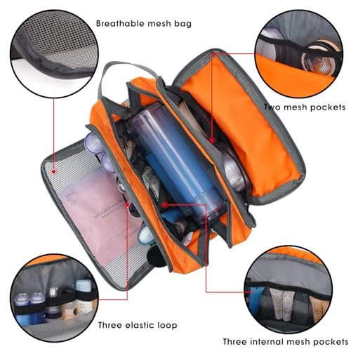 Toiletry Bag for Men/Women Hanging Dopp Kit Water Resistant Shaving Bag Small Toiletry Bag for Traveling (Orange) - Image 3