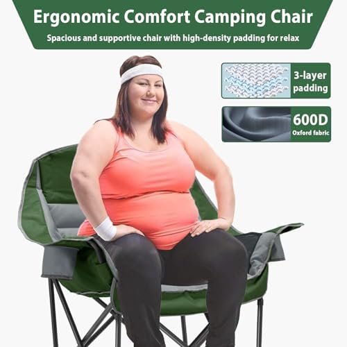 Oversized Camping Chair, Portable Folding Camping Chairs with Side Pocket, Cup Holder and Carry Bag, Heavy Duty Outdoor Camping Chairs for Adults, Fishing, Sports, Trip, up to 400lbs, Style 7 - Image 3