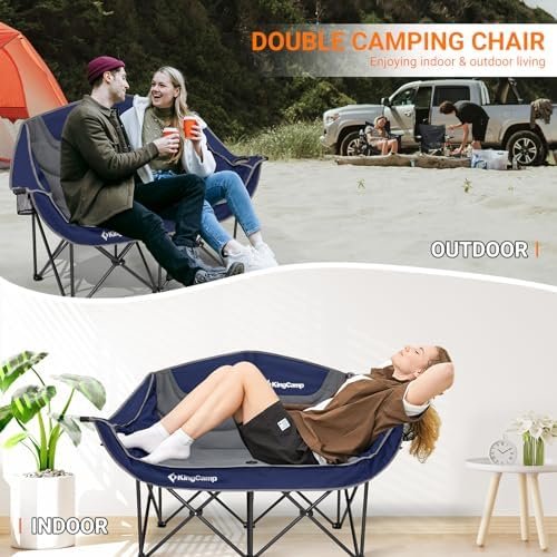 KingCamp Double Camping Chair Loveseat Heavy Duty for Adults Two Person Outdoor Folding Chairs with Cup Holder Wine Glass Holder Support 440 lbs for Outside Picnic Beach Travel - Image 3