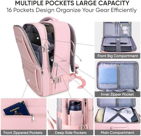 BALEINE Travel Backpack for Women Men, Sturdy Carry On Backpack, Large Backpack Travel Laptop Backpack Gifts for Business, Casual, Weekender, Hiking (Large, Pink) - Image 2