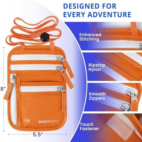 Neck Wallet, RFID Blocking Passport Holder for Travel, Waterproof and Slim Pouch with Adjustable Neck Strap for Men, Women to Secure Cash and Credit Cards, 8" × 8.5" - Image 3
