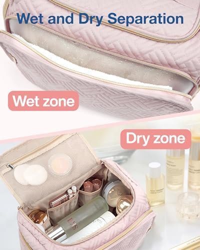 BAGSMART Travel Toiletry Bag, Large Wide-open Makeup Cosmetic Travel Bag for Toiletries with Handle, Pink-L - Image 2