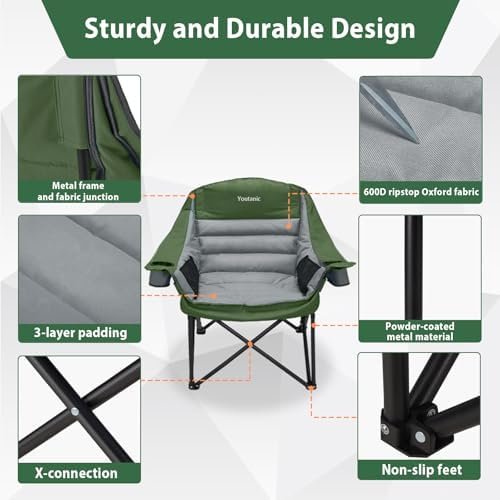 Oversized Camping Chair, Portable Folding Camping Chairs with Side Pocket, Cup Holder and Carry Bag, Heavy Duty Outdoor Camping Chairs for Adults, Fishing, Sports, Trip, up to 400lbs, Style 7 - Image 4