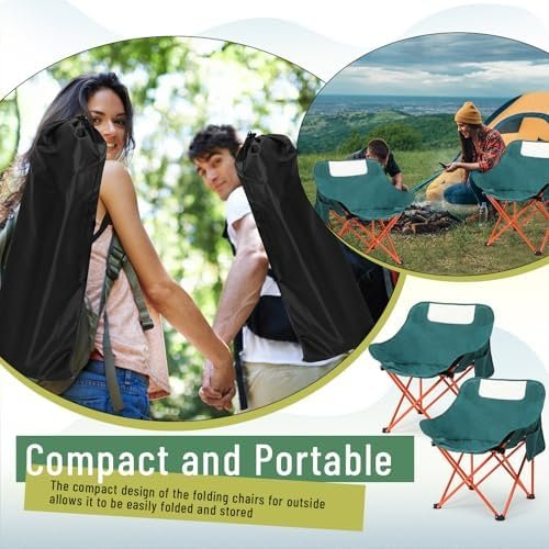 2 Pack Compact Camping Chairs Portable Folding for Outside with Carry Bag Lightweight Moon Chairs for Travel Picnic Hiking Beach Fishing, 600D Oxford, Supports 330lbs(Green) - Image 6
