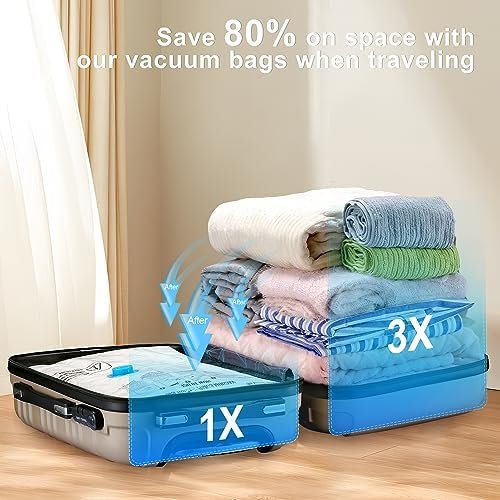 Vacuum Bags for Travel with Hand Pump,Vacuum Travel Bags for Luggage,Vacuum Seal Bags for Clothing,Space Saver Vacuum Storage Bags,Travel Essentials,Clothes,Blankets,Pillows (Combo 12 Pack) - Image 5