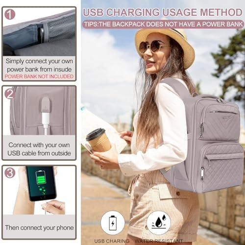EMPSIGN Travel Backpack for Women, Large Carry On Backpack Airline Approved Personal Item, 17 inch TSA Friendly Laptop Backpack with USB Port, Casual Daypack for Weekender Business Hiking, Grey Pink - Image 5