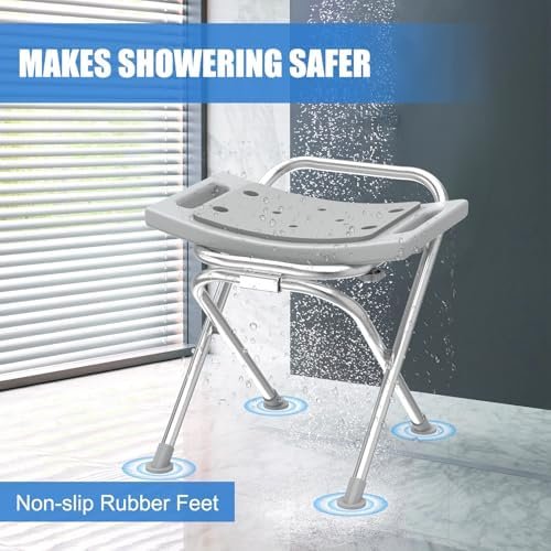 Folding Shower Chair Seat, 17.5" Stainless Steel Small Shower Chair for Inside Shower with Pad, 400lbs Portable Travel Shower Stool, Safety Anti-Slip Bath Chair for Seniors, Disabled, Gray - Image 5