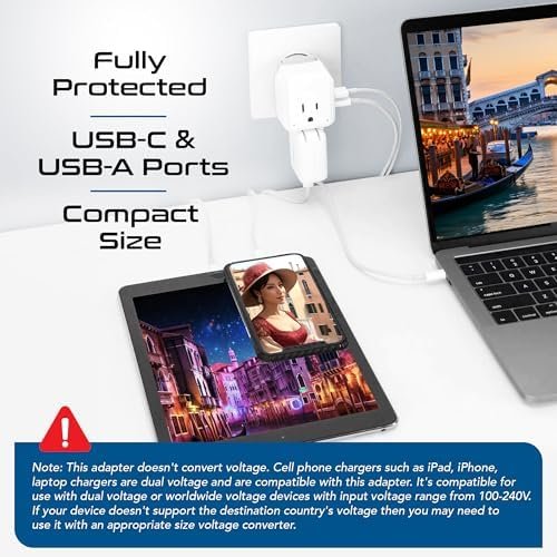 Ceptics Chile, Rome, Italy Travel Plug Adapter Set, Chile plug adapter USB-USB-C 20W PD-QC 18W, 2 Outlet, US to Italy plug adapter for Lybia, Uruguay Includes Type C, L SWadAPt Attachments - PAK-IT - Image 3