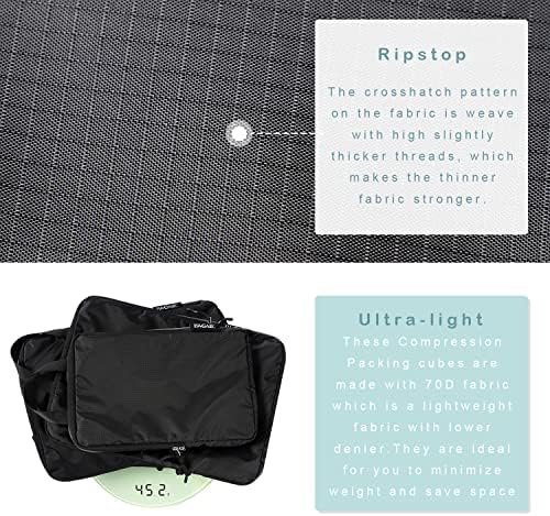 BAGAIL 4 Set/6 Set Ultralight Compression Packing Cubes Packing Organizer for Travel Accessories Luggage Suitcase Backpack(70D 6Set Black) - Image 4