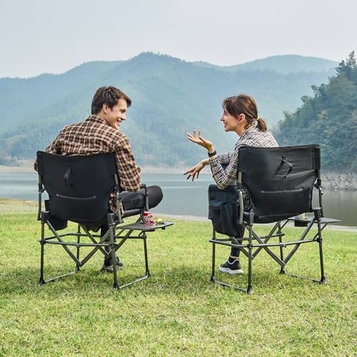 EVER ADVANCED Camping Directors' Chair with Side Table, Portable Folding Chair with Compact Size, Heavy Duty Lawn Chair with Pocket for Camping, Lawn, Sports and Fishing, 400lbs, Black - Image 2