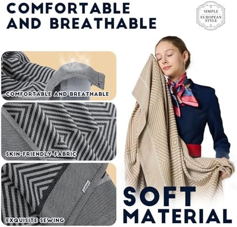 Ultra-Soft Travel Blanket for First Class,Airplane Blanket with Compact Bag,Portable and Small Car&Train&Office Blanket with Sleep Mask,Travel Essentials for Flying (Khaki) - Image 4