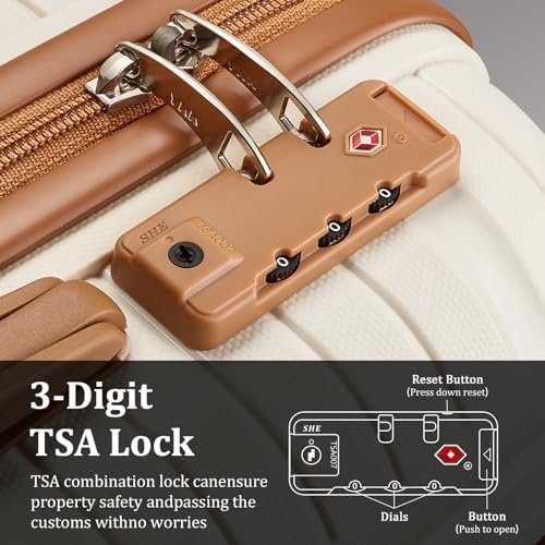 Joyway Luggage Sets 5 Piece Suitcase Set, PP Hardshell Carry on Suitcase Set, Travel Suitcases with Double Spinner Wheels and TSA Lock, Beige Brown - Image 7